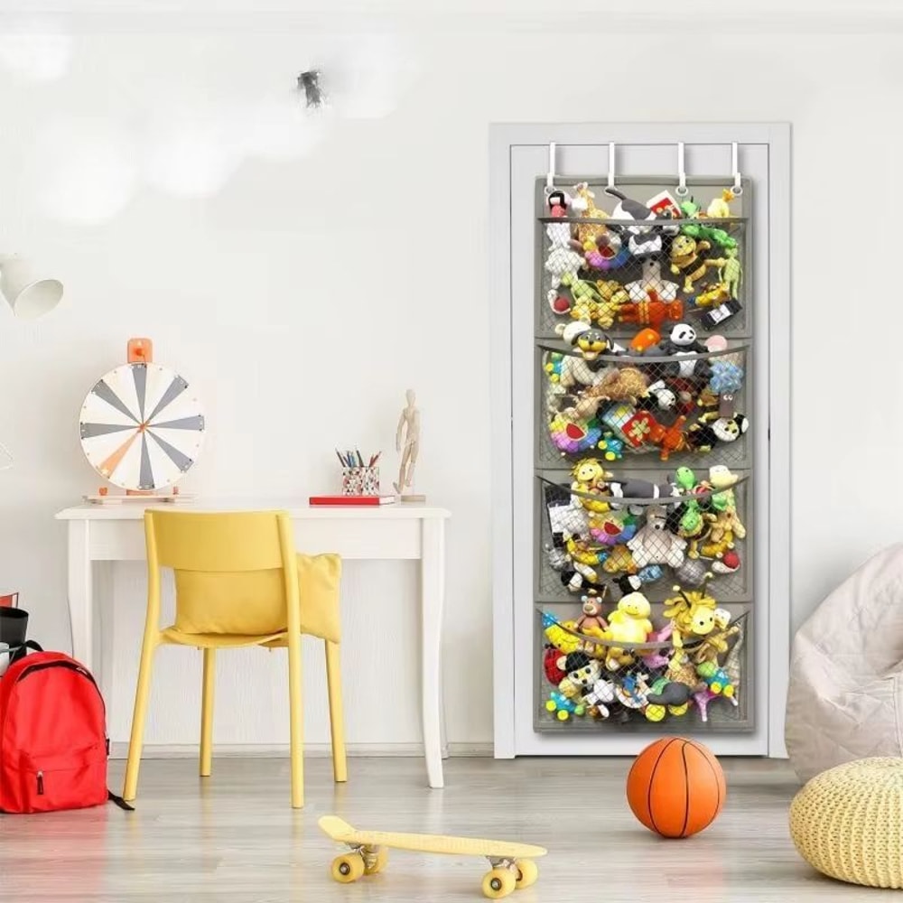 4Pocket Hanging Stuffed Animal Storage Organizer With Hooks 1