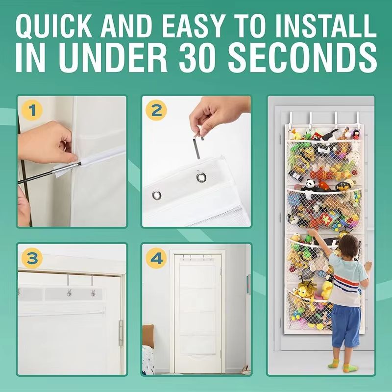 4Pocket Hanging Stuffed Animal Storage Organizer With Hooks 3