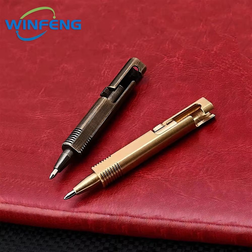 Retro Brass Mini Bolt Action Pen Compact EDC Tactical Ballpoint Pen 3