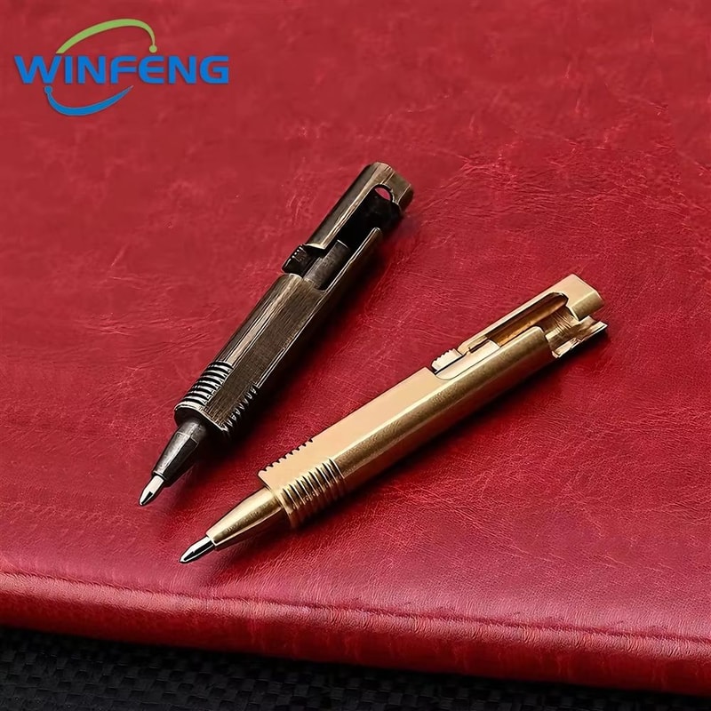 Retro Brass Mini Bolt Action Pen Compact EDC Tactical Ballpoint Pen 3