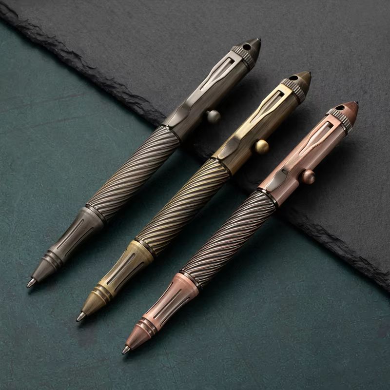 Retro Brass Bolt Action Tactical Pen Tungsten Steel EDC Writing Tool 0