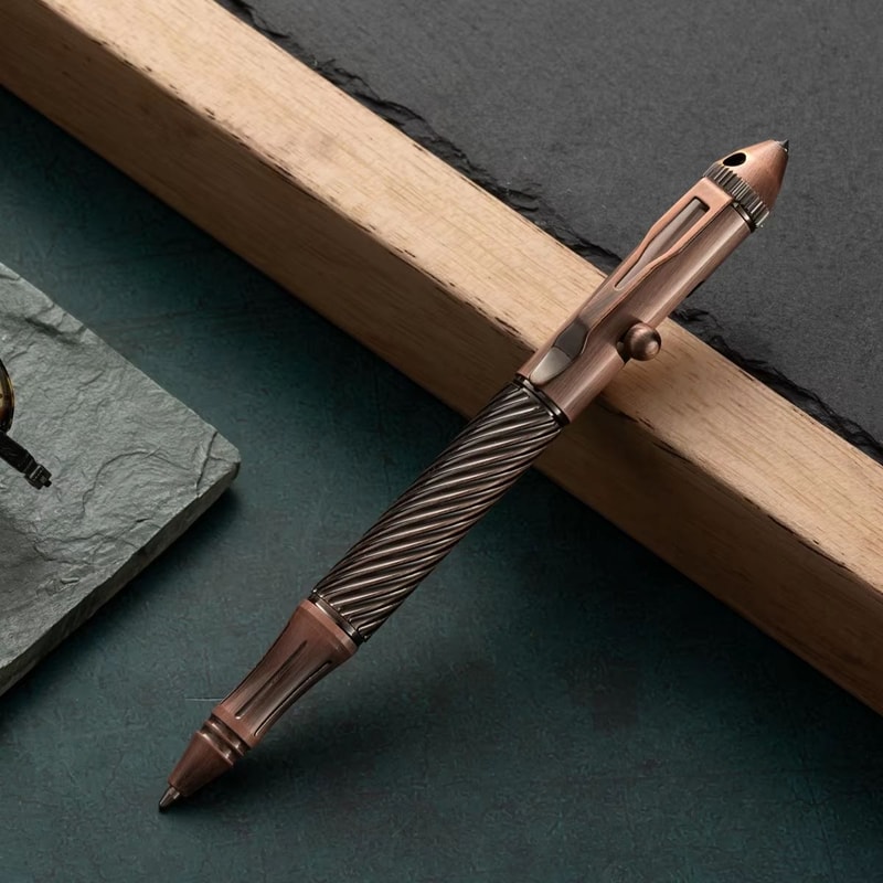 Retro Brass Bolt Action Tactical Pen Tungsten Steel EDC Writing Tool 8