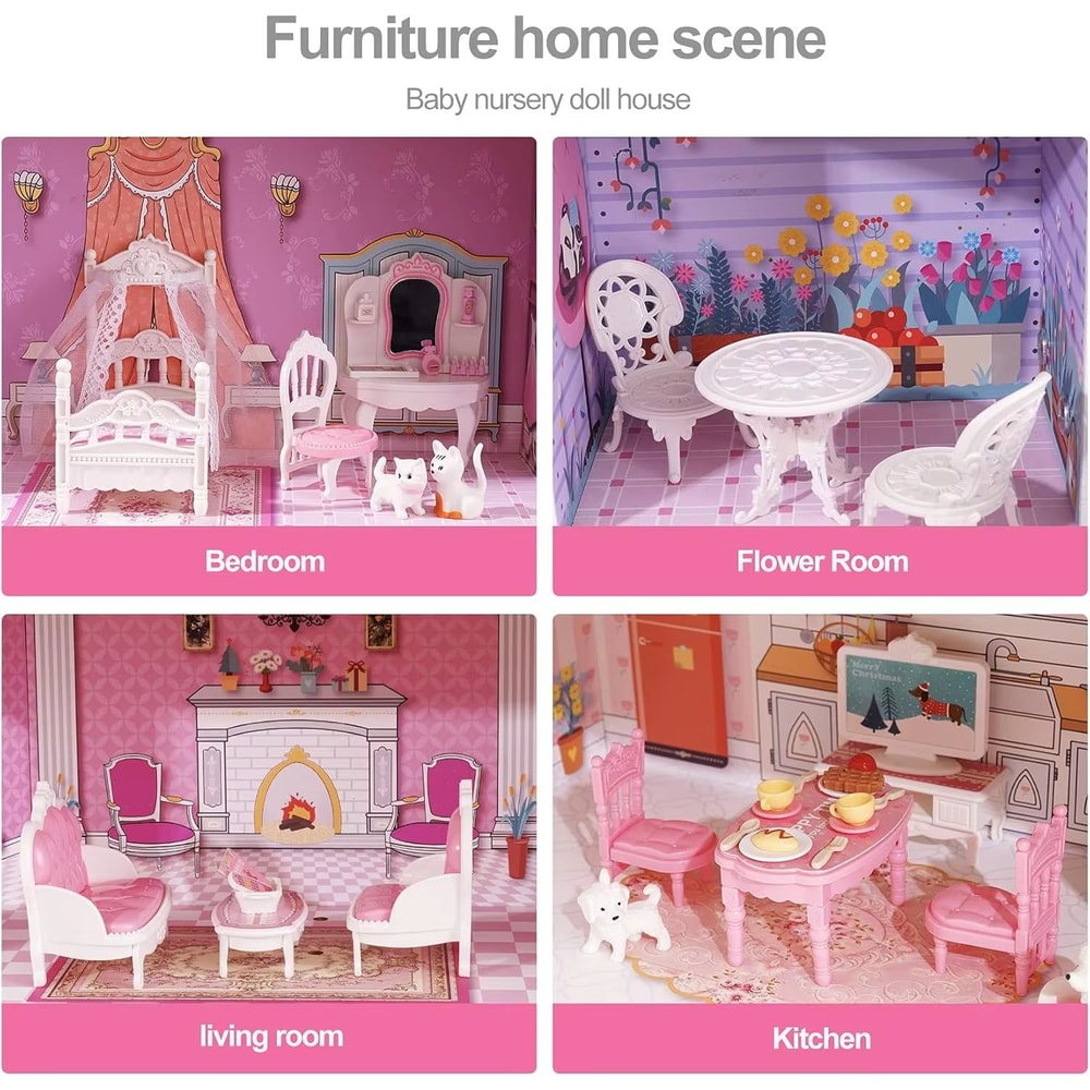 ROBUD Victoria Wooden Dollhouse For Kids 3Story Pretend Play House With Furniture 1