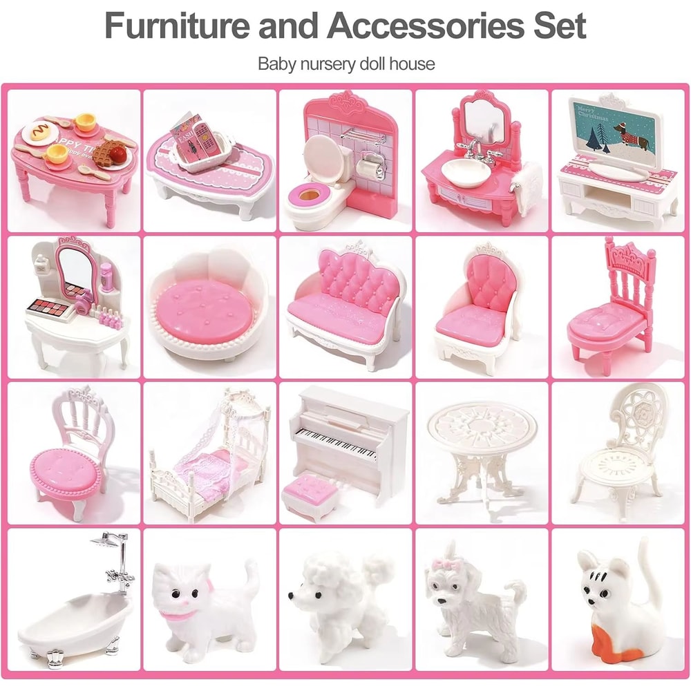 ROBUD Victoria Wooden Dollhouse For Kids 3Story Pretend Play House With Furniture 3