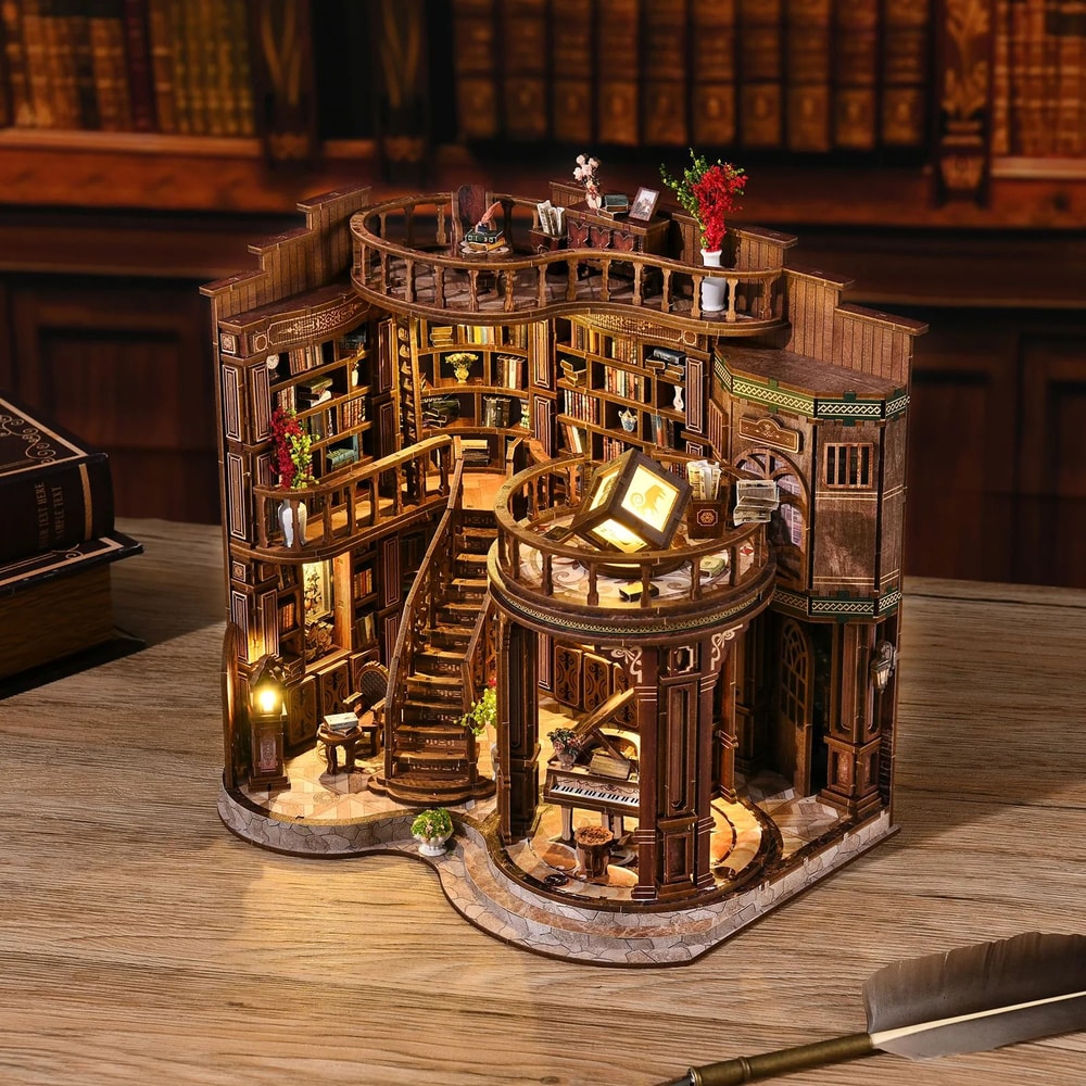 DIY Book Nook Miniature House Kit Handmade Bookshelf Insert Model With LED Decor 1