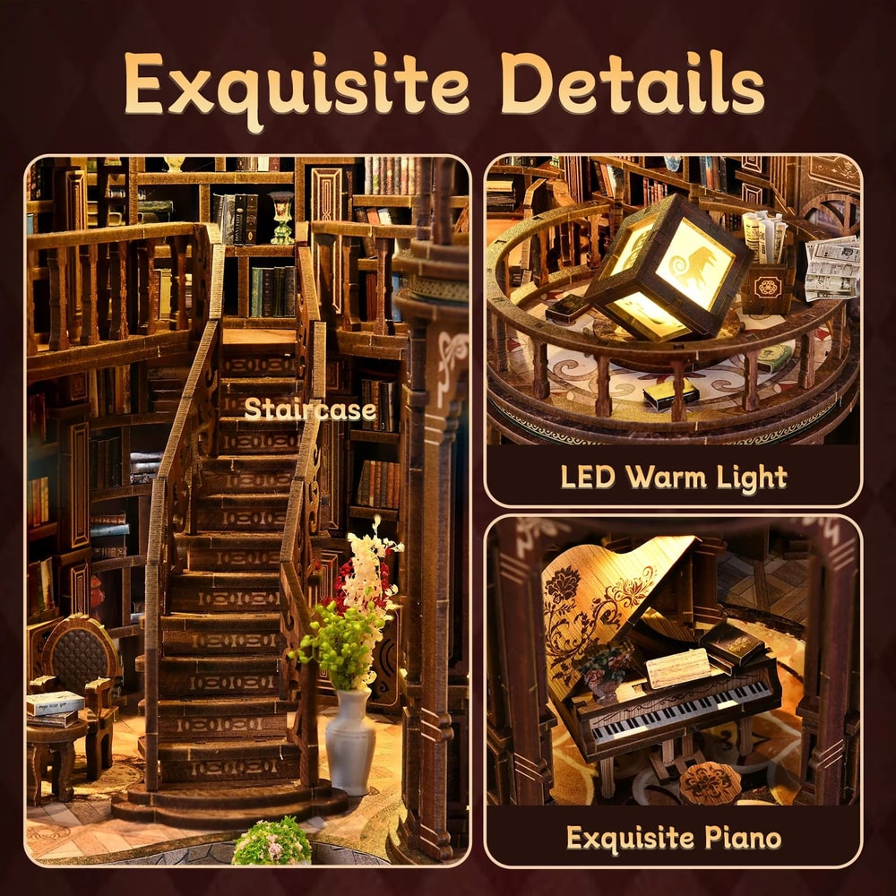 DIY Book Nook Miniature House Kit Handmade Bookshelf Insert Model With LED Decor 5