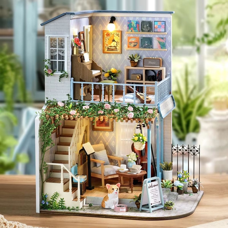 DIY Miniature House Book Nook Kit 3D Wooden Puzzle Bookshelf Insert Model 0