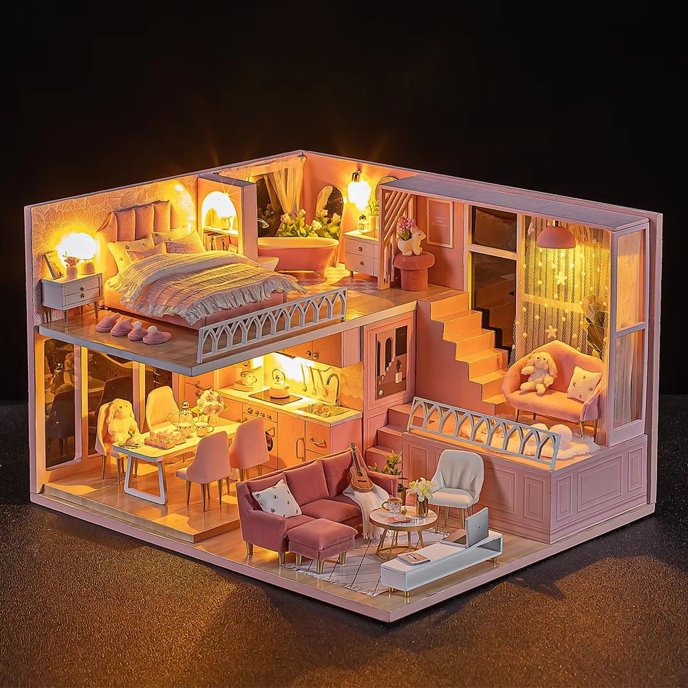 Princess Room DIY Miniature Dollhouse Kit Handmade Wooden Mini House With Furniture 7