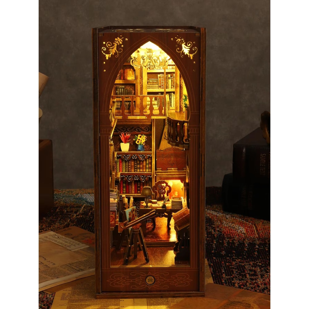 Halloween DIY Book Nook Miniature Dollhouse Kit 3D Wooden Puzzle Bookshelf Insert 1