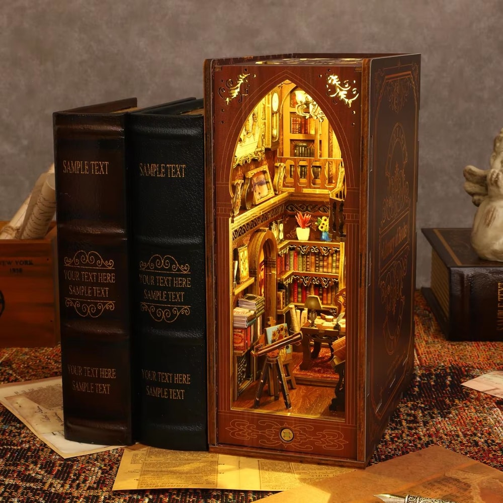 Halloween DIY Book Nook Miniature Dollhouse Kit 3D Wooden Puzzle Bookshelf Insert 2