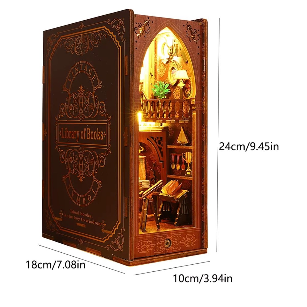 Halloween DIY Book Nook Miniature Dollhouse Kit 3D Wooden Puzzle Bookshelf Insert 3