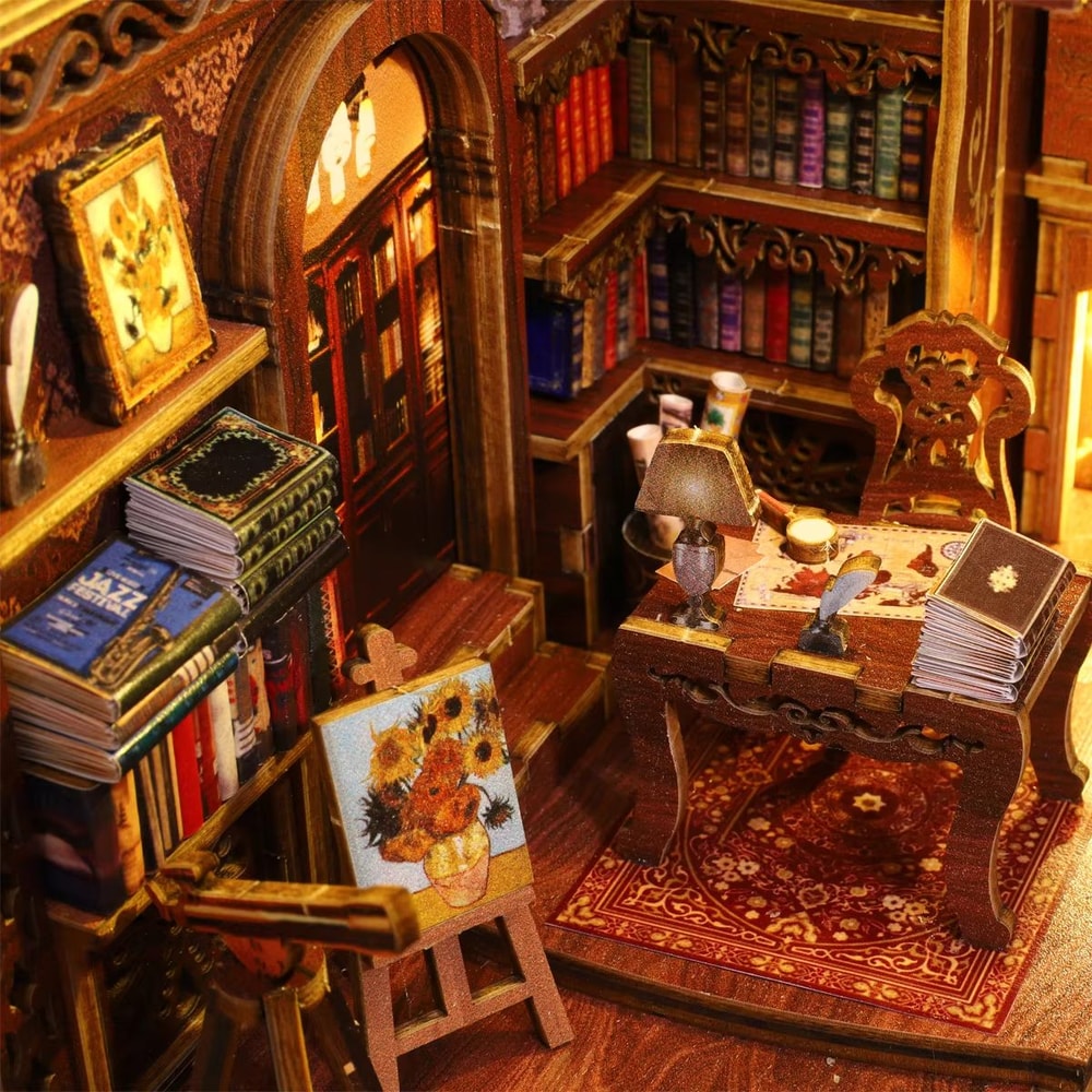 Halloween DIY Book Nook Miniature Dollhouse Kit 3D Wooden Puzzle Bookshelf Insert 4