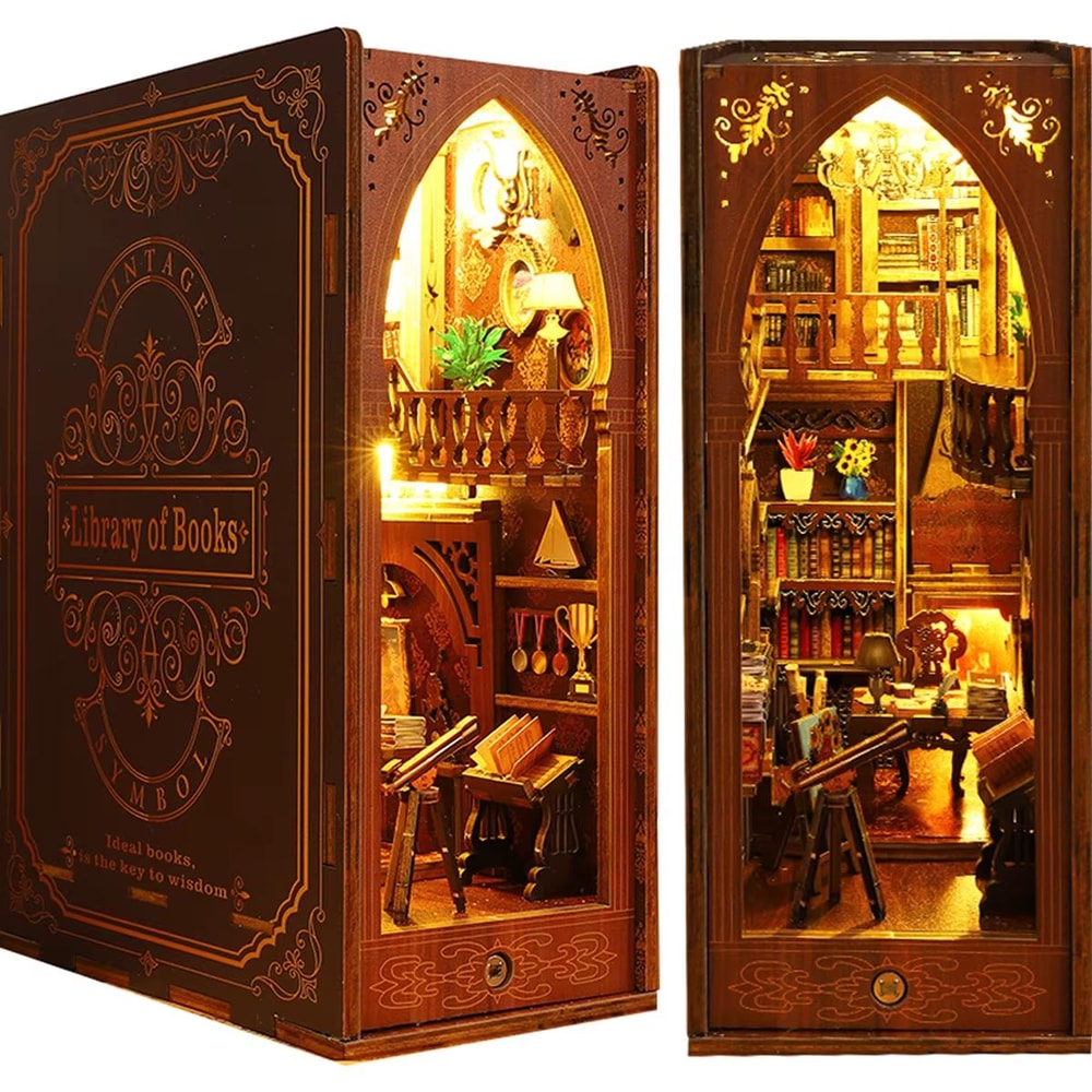 Halloween DIY Book Nook Miniature Dollhouse Kit 3D Wooden Puzzle Bookshelf Insert 6