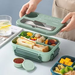 43.96 fl oz compartment bento lunch box with fork and spoon microwave safe portable food container