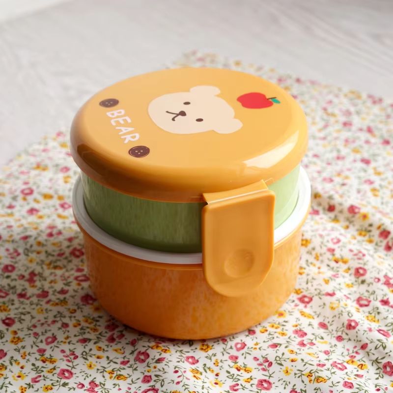 1826 Fl Oz Cute Animal Double Layer Bento Lunch Box Round Kids Snack Fruit Container 7