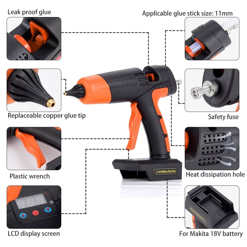 Cordless Electric Hot Melt Glue Gun Compatible With Makita 18V Battery 11mm DIY Repair Tool 2