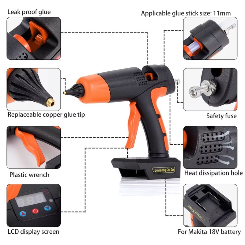 Cordless Electric Hot Melt Glue Gun Compatible With Makita 18V Battery 11mm DIY Repair Tool 2