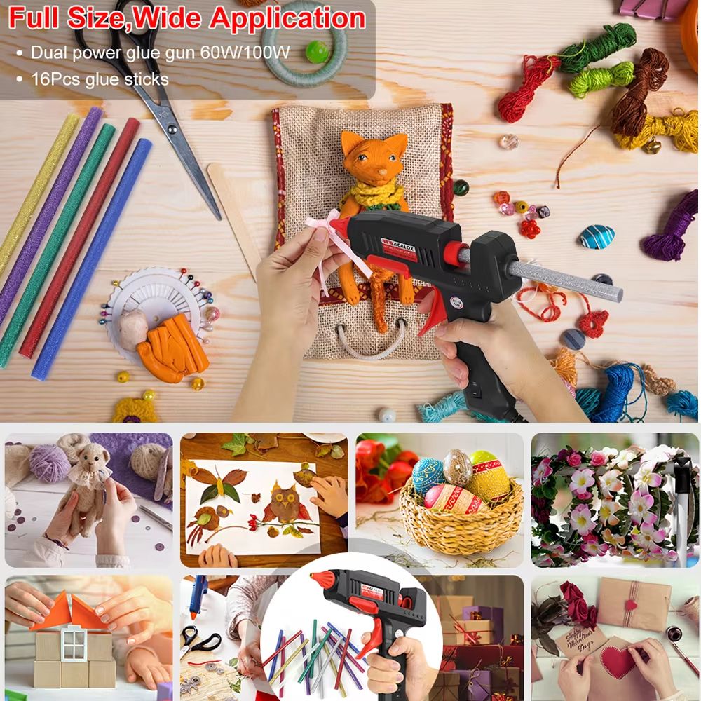 NEWACALOX Dual Power Hot Glue Gun 60100W With 16 Glue Sticks Fast Heating Industrial Glue Gun For 3