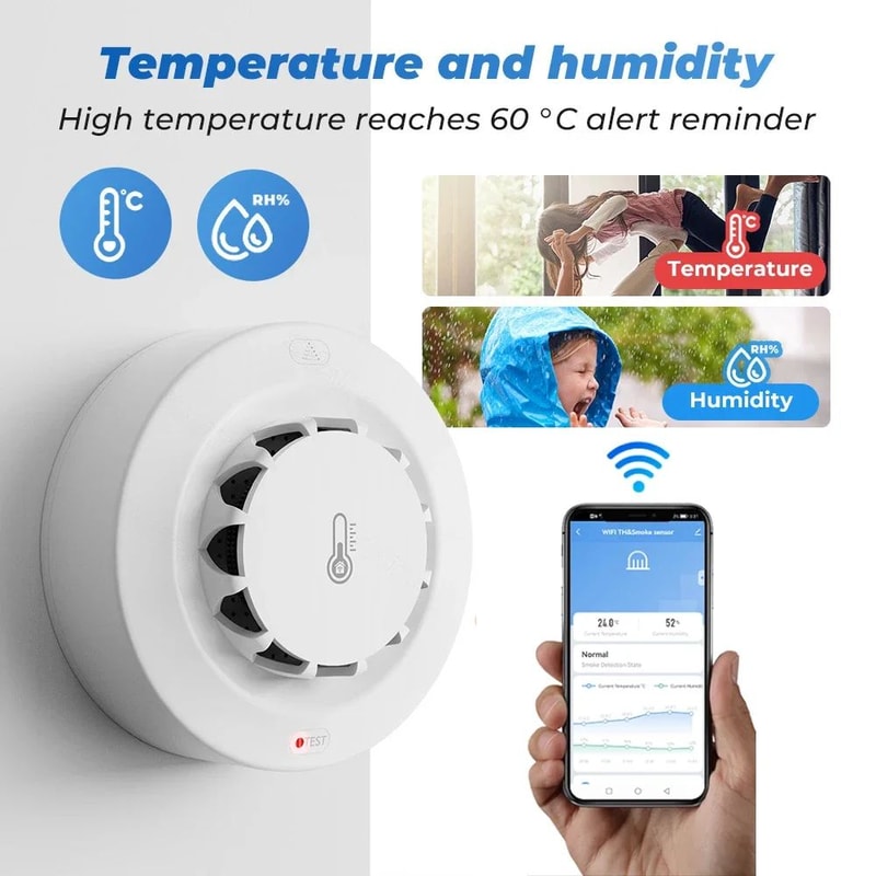Tuya WiFi Smart Smoke Detector With Temperature Humidity Monitoring AppConnected WiFi Smoke Alarm 2