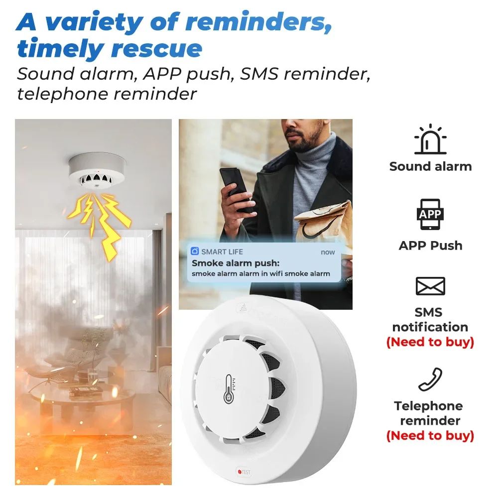 Tuya WiFi Smart Smoke Detector With Temperature Humidity Monitoring AppConnected WiFi Smoke Alarm 3