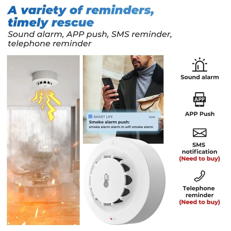 Tuya WiFi Smart Smoke Detector With Temperature Humidity Monitoring AppConnected WiFi Smoke Alarm 3