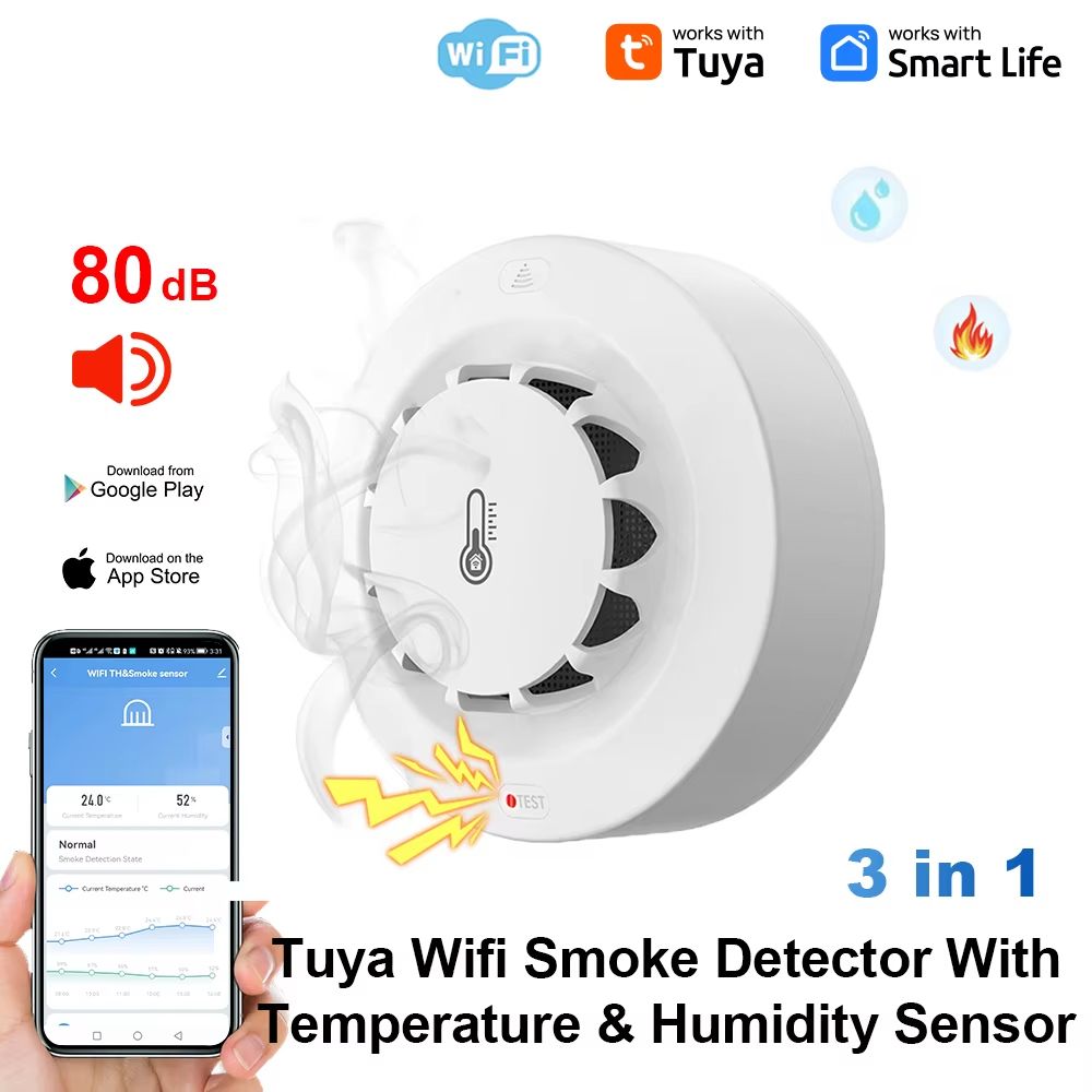 Tuya WiFi Smart Smoke Detector With Temperature Humidity Monitoring AppConnected WiFi Smoke Alarm 6
