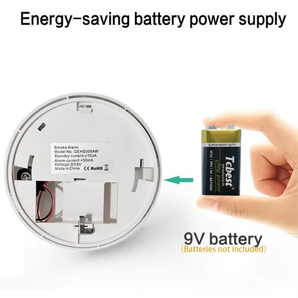 Battery Operated Photoelectric Smoke Detector With 85dB Alarm LED Indicator Test Button Ceiling M 2