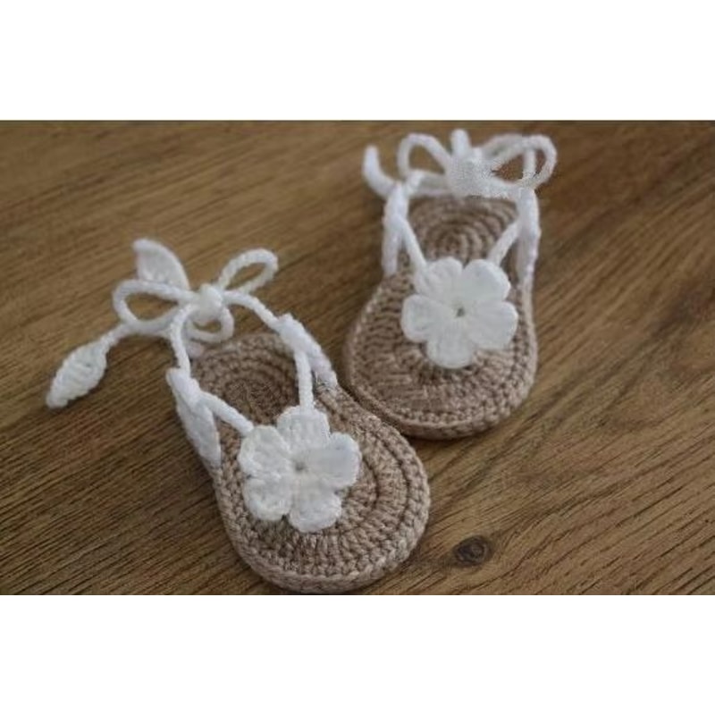 Handmade Crochet Baby Flip Flop Sandals With Puff Flower Soft Sole Baby Summer Sandals For Newborns 10