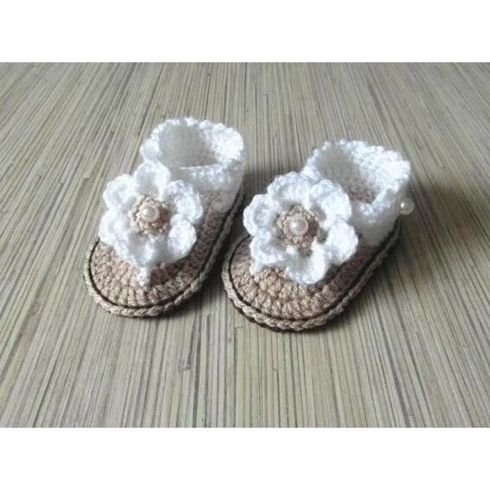 Handmade Crochet Baby Flip Flop Sandals With Puff Flower Soft Sole Baby Summer Sandals For Newborns 1