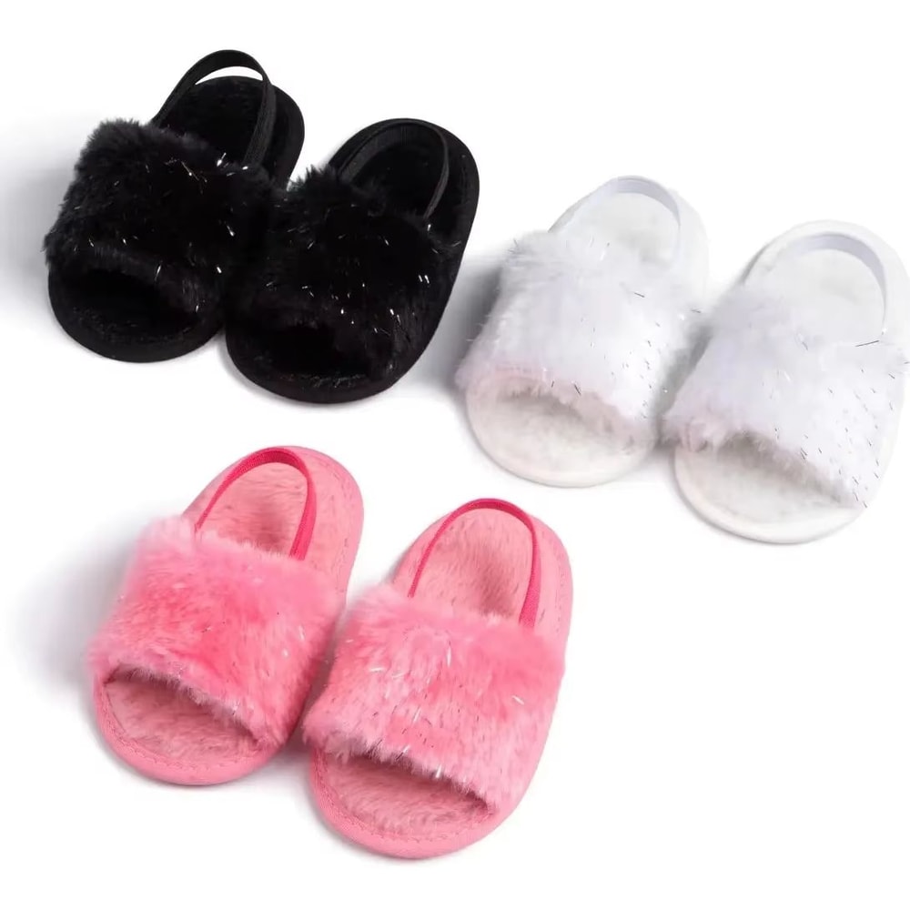 Meckior Fluffy Baby Sandals Cotton Soft Sole First Walker Baby Shoes For Newborn Boys Girls Anti 0