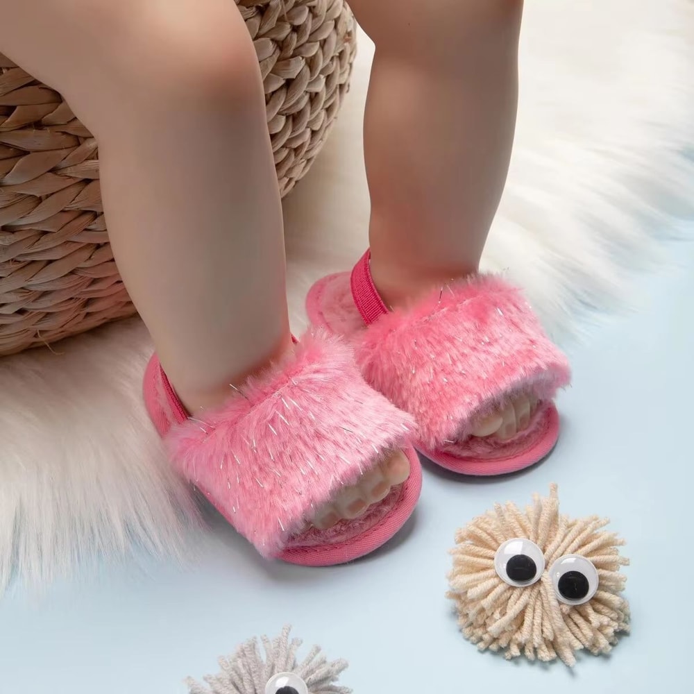 Meckior Fluffy Baby Sandals Cotton Soft Sole First Walker Baby Shoes For Newborn Boys Girls Anti 5