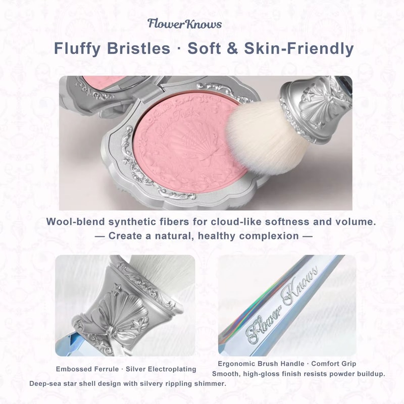 Flower Knows Shells Jewel Angled Blush Brush Crystal Handle Contour Highlight Makeup Brush Vegan C 1