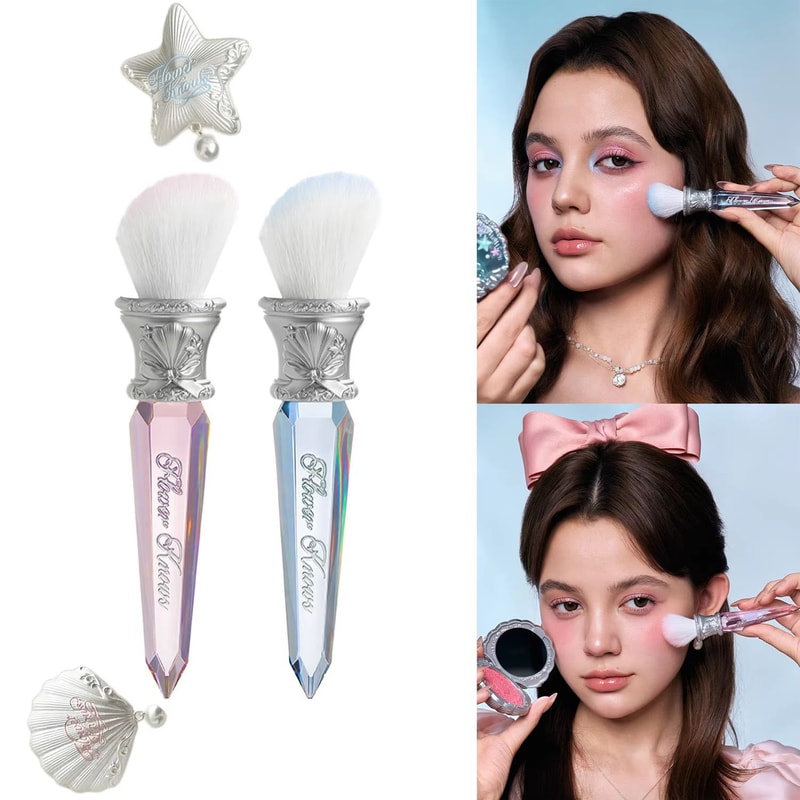 Flower Knows Shells Jewel Angled Blush Brush Crystal Handle Contour Highlight Makeup Brush Vegan C 4