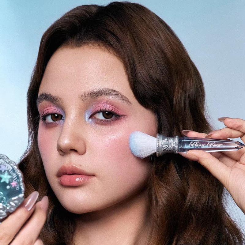 Flower Knows Shells Jewel Angled Blush Brush Crystal Handle Contour Highlight Makeup Brush Vegan C 5