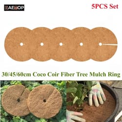 natural coconut fiber tree mulch ring – organic coco coir weed barrier mat for plant protection (5pcs set)