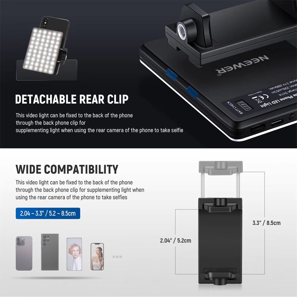 NEEWER Rechargeable Selfie Light Clip On LED Phone Fill Light For Video Calls Makeup And Streaming 5