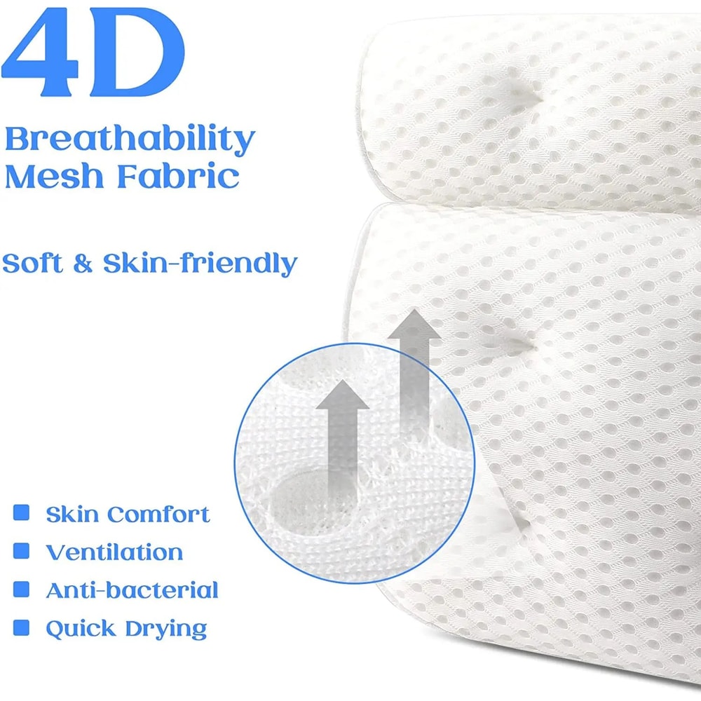 Luxury Bathtub Pillow For Head Neck And Back Support 4D Air Mesh Spa Bath Pillow With Non Slip Suct 4
