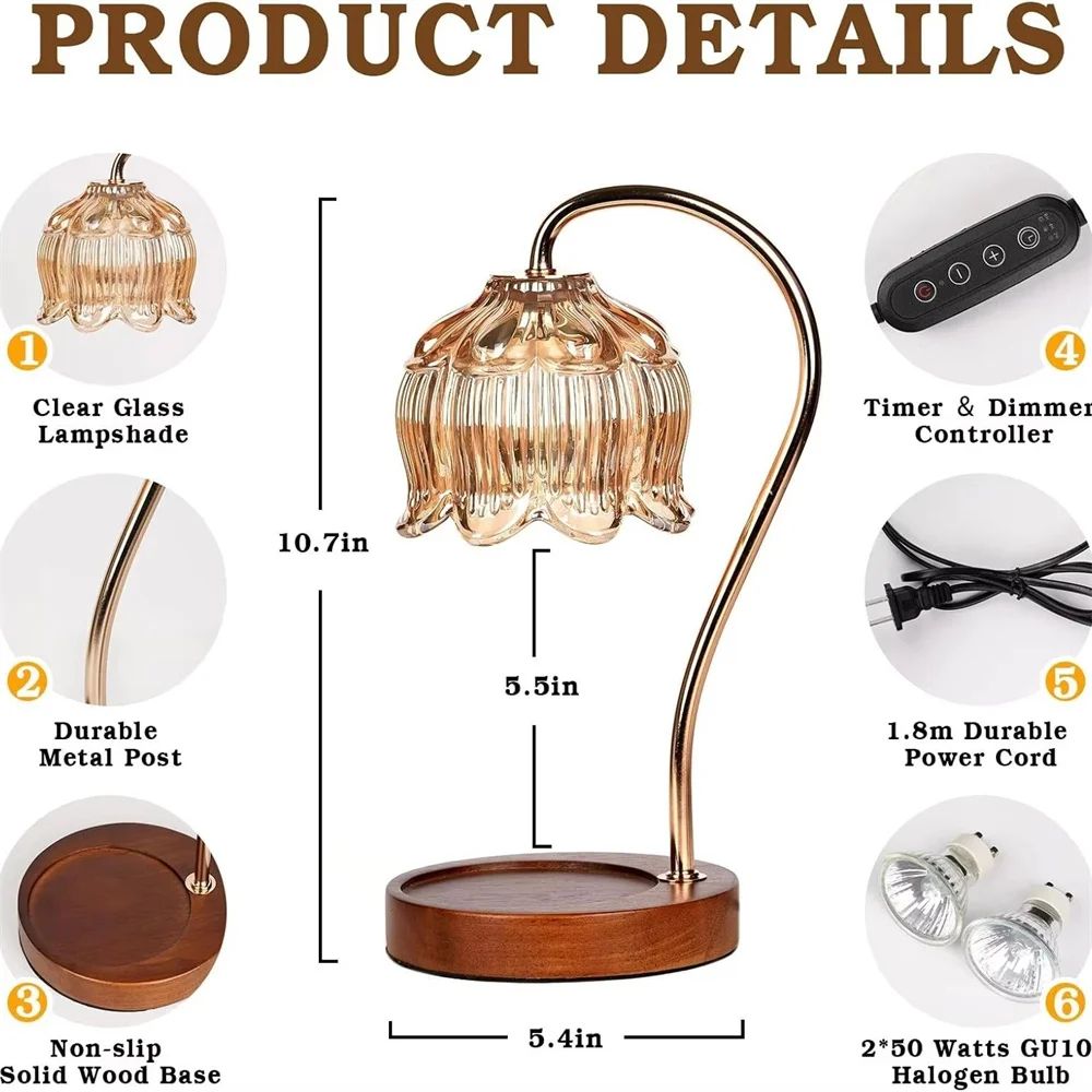 Retro Petal Candle Warmer Lamp Dimmable Wax Melt Fragrance Warmer With Candle Tray 1