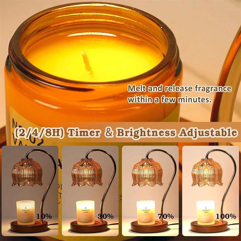 Retro Petal Candle Warmer Lamp Dimmable Wax Melt Fragrance Warmer With Candle Tray 2