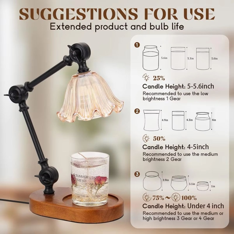 Adjustable Candle Warmer Lamp With Timer Dimmable Wax Melt Warmer For Jar Candles Includes 2 Bulbs 3