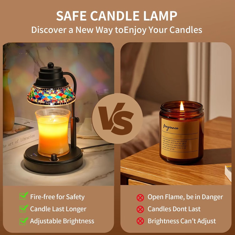 Colorful Diamond Candle Warmer Lamp With Timer Adjustable Height Dimmable Wax Melt Lamp 4