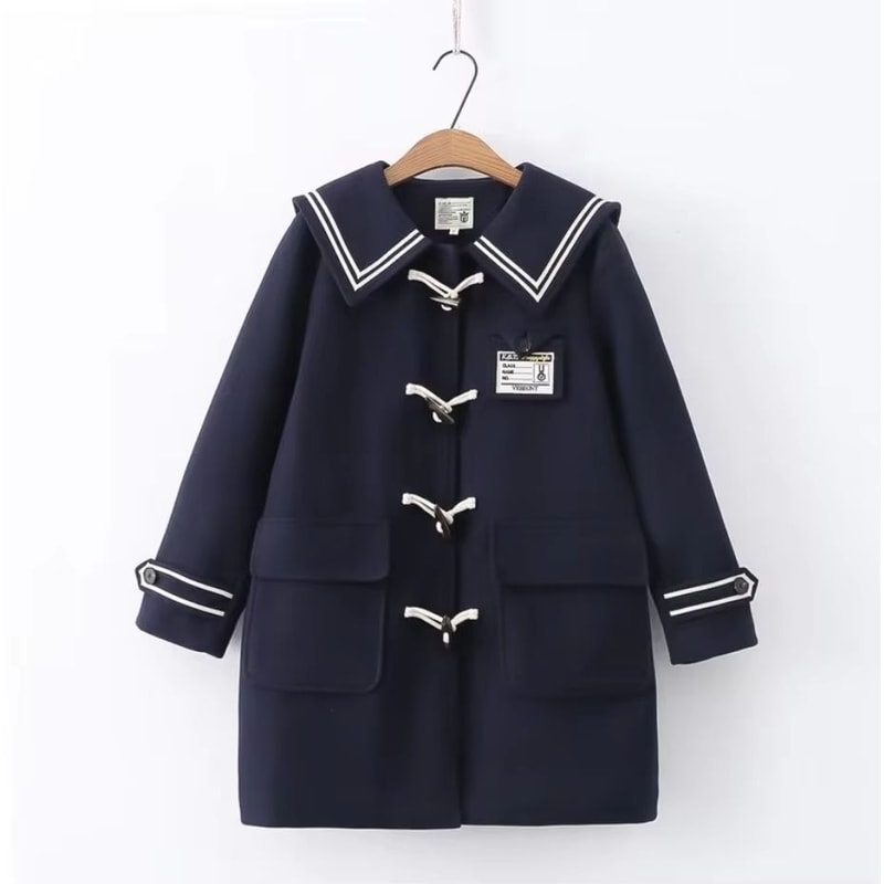 Winter Navy Collar Preppy Style Wool Coat For Women Elegant Long Womens Winter Peacoat 9