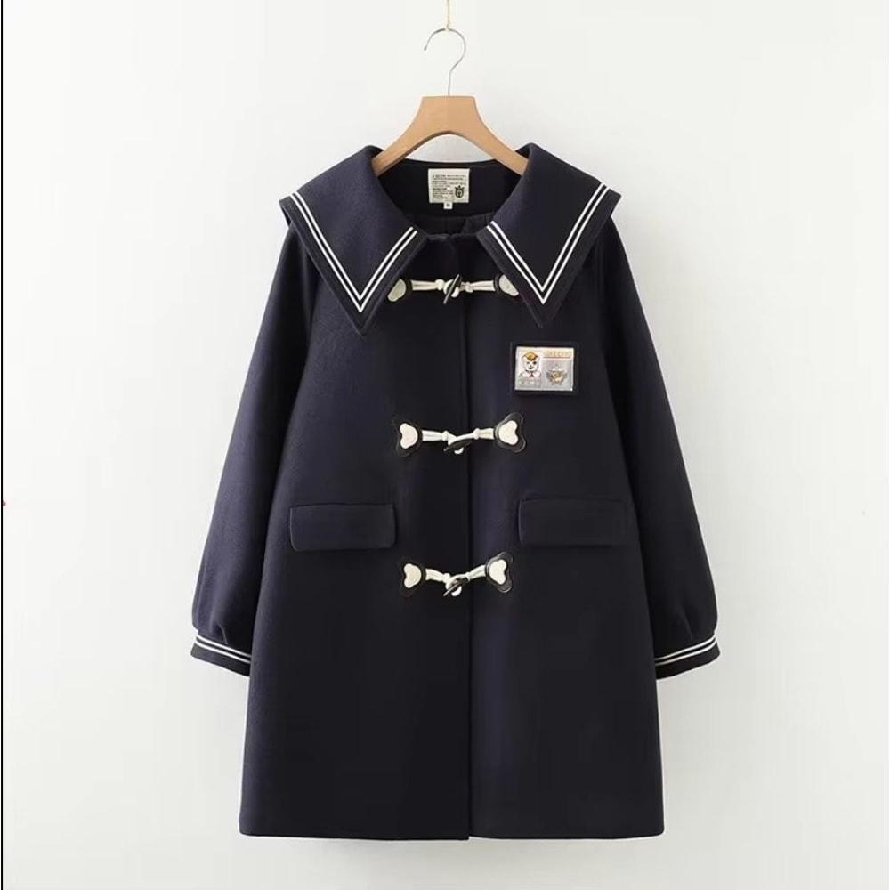 Winter Navy Collar Preppy Style Wool Coat For Women Elegant Long Womens Winter Peacoat 10