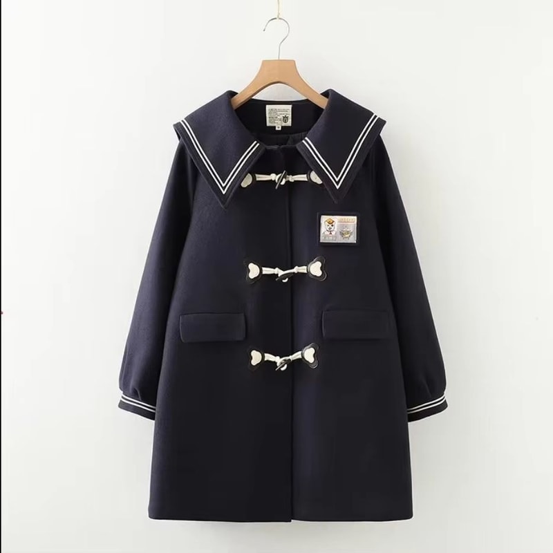 Winter Navy Collar Preppy Style Wool Coat For Women Elegant Long Womens Winter Peacoat 10