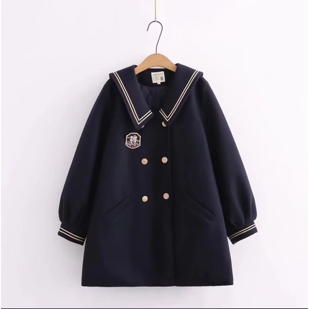 Winter Navy Collar Preppy Style Wool Coat For Women Elegant Long Womens Winter Peacoat 6