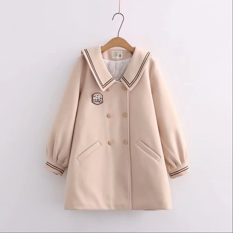 Winter Navy Collar Preppy Style Wool Coat For Women Elegant Long Womens Winter Peacoat 7