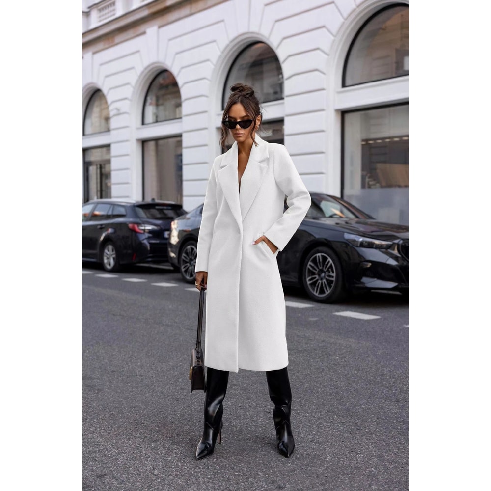 Elegant Womens Trench Coat MidLong Winter Pea Coat With Notched Lapel And Pockets 0