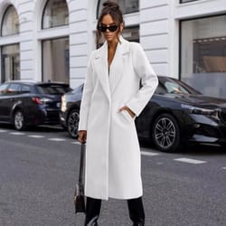 elegant women's trench coat – mid-long winter pea coat with notched lapel and pockets