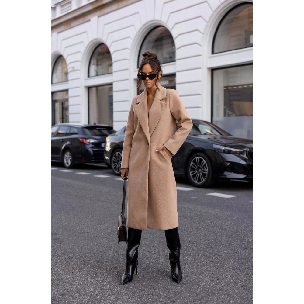 Elegant Womens Trench Coat MidLong Winter Pea Coat With Notched Lapel And Pockets 4