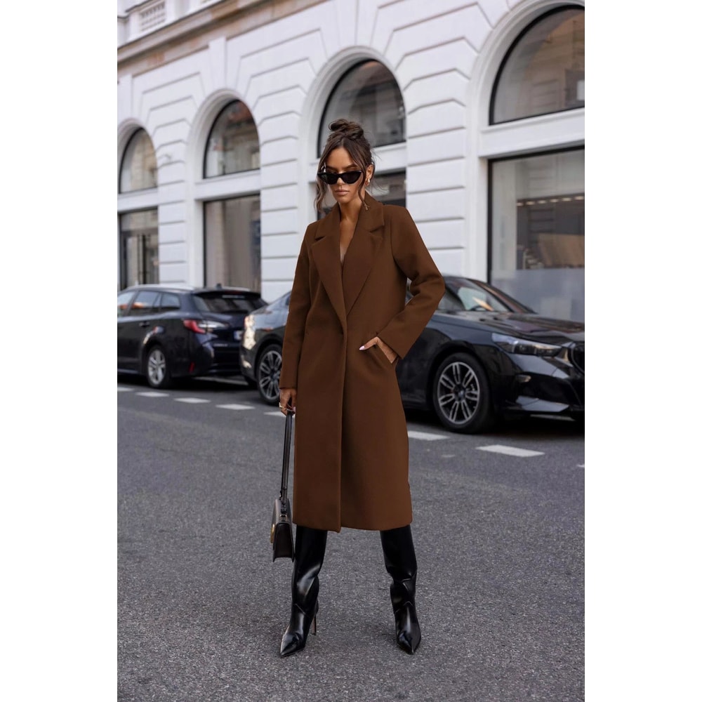 Elegant Womens Trench Coat MidLong Winter Pea Coat With Notched Lapel And Pockets 5